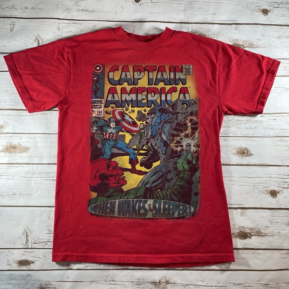 Captain America Vintage Comic Book Cover T-Shirt Men's Unisex Med Marvel Comics‎